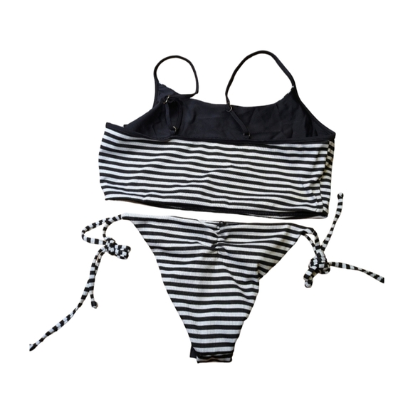 Quintsoul Reversible Striped Ribbed Cami & Low Rise Side Tie Bottoms Bikini NWOT - Picture 5 of 10